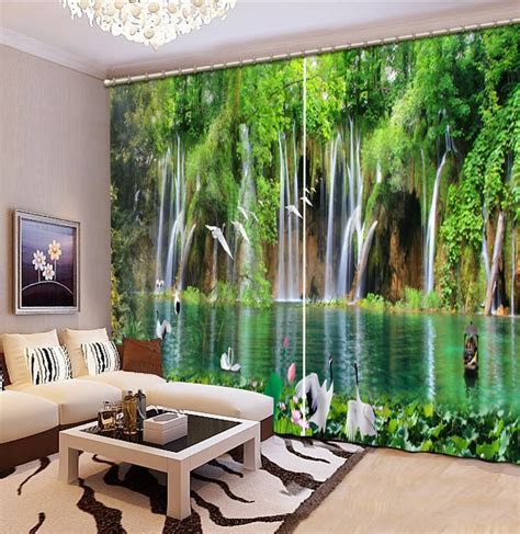 Nature Waterfall Scenery 3d Curtain New Style Curtain Window Room