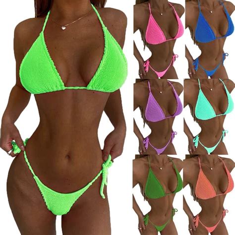 2022 Summer Sexy Solid Bikini Sets Women Tie Side Gstring Thong Swimsuit Female Bandage Bathing