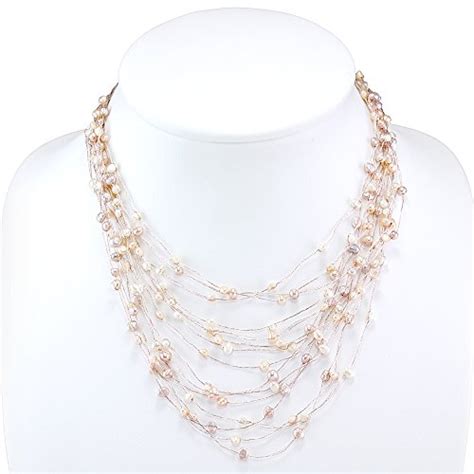 Silk Thread And Cultured Freshwater Pearl Multi Strand Cluster Necklace