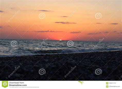 Fiery Red Sunset Over The Sea Stock Photo Image Of