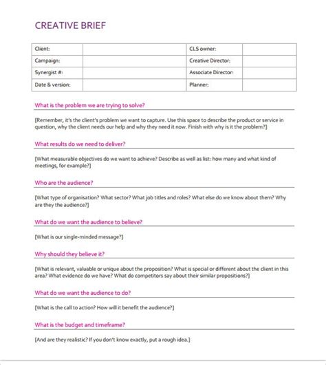 Creative Brief Template 8 Download Documents In Pdf Word Sample