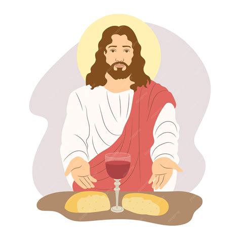 Jesús Bendiciendo El Vino Y El Pan El Jueves Santo Vector Premium