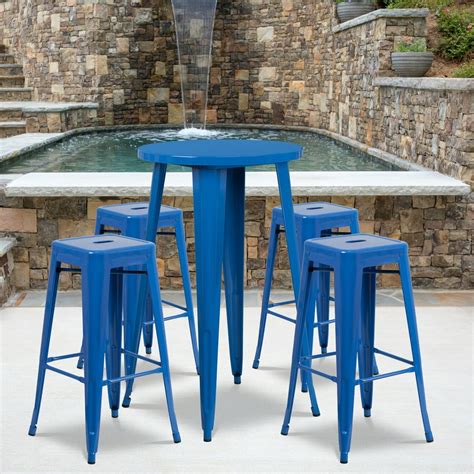 Flash Furniture Commercial Grade 24 Round Blue Metal Indoor Outdoor
