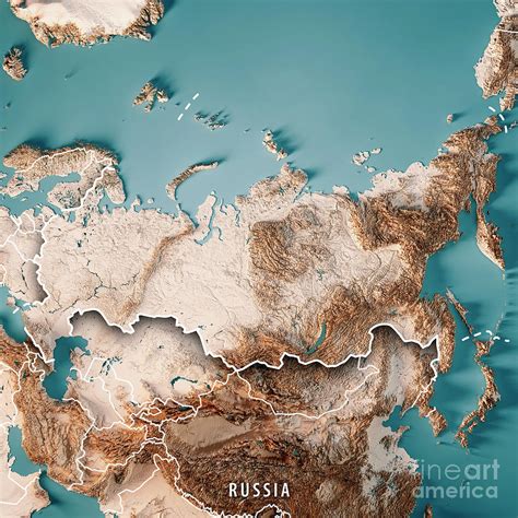 Russia 3d Render Topographic Map Neutral Border Digital Art By Frank