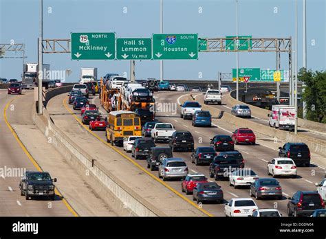 Heavy Traffic On Central Expressway Freeway 45 Highway Dallas Texas Usa