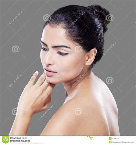 Don't draw it too close to the face because you want to make room for the nose. Beautiful girl with face and healthy skin