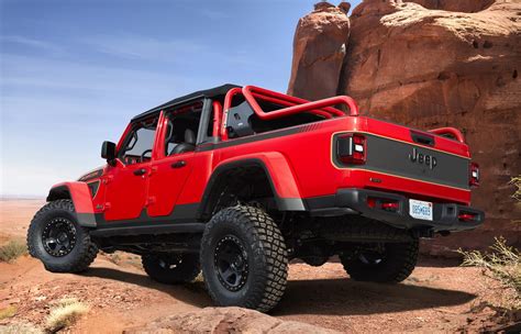 Jeeps Red Bare Gladiator Rubicon Concept Is A Rugged Rock Crawling