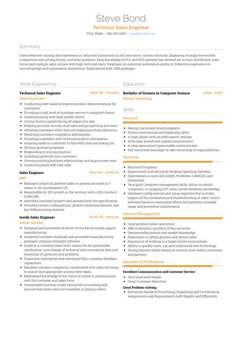 Maintenance engineer/ installation technician resume. Sales Engineer - Resume Samples and Templates | VisualCV