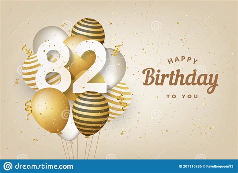 Happy 82th Birthday With Gold Balloons Greeting Card Background Stock