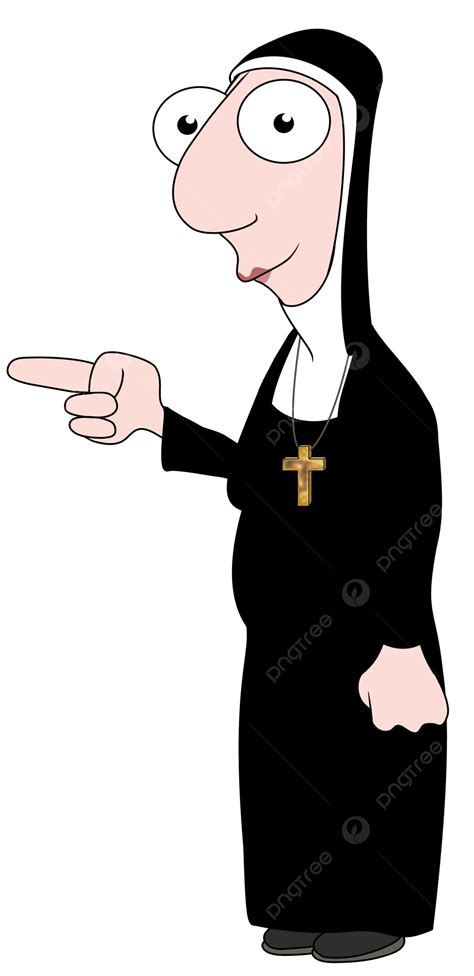 Nun Pointing Illustrated Crucifix Religion Cartoon Png Transparent