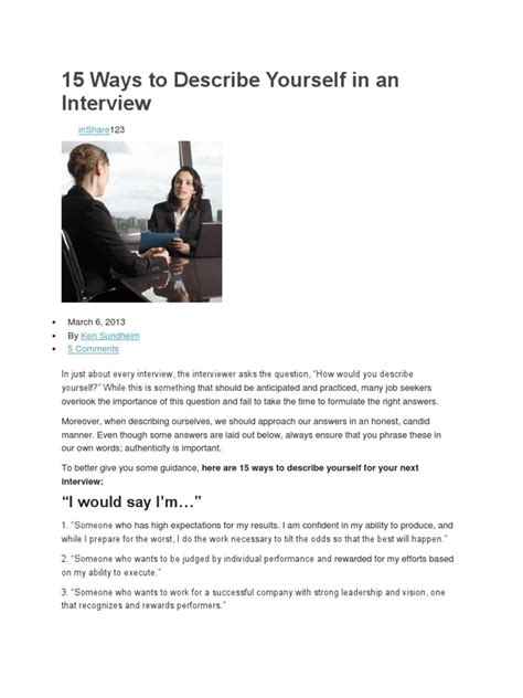 15 Ways To Describe Yourself In An Interview Pdf