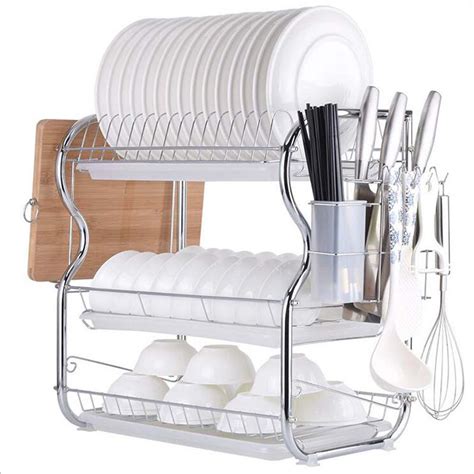 Sayfut Stainless Steel 3 Tiers Dish Drying Rack Dish Drainer Drying