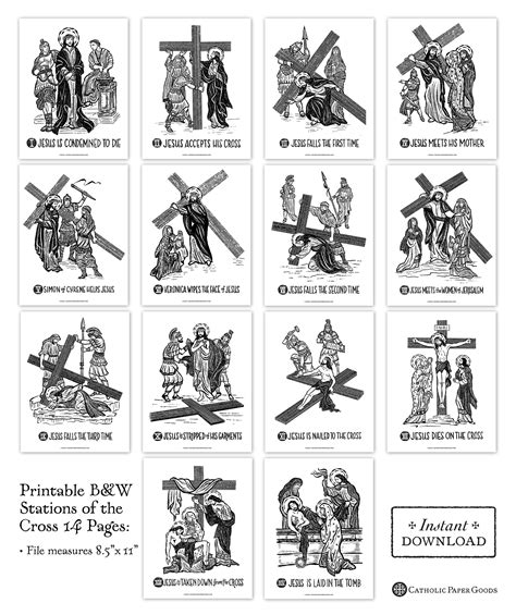 Stations Of The Cross 85 X 11 Black And White Art Prints Printable