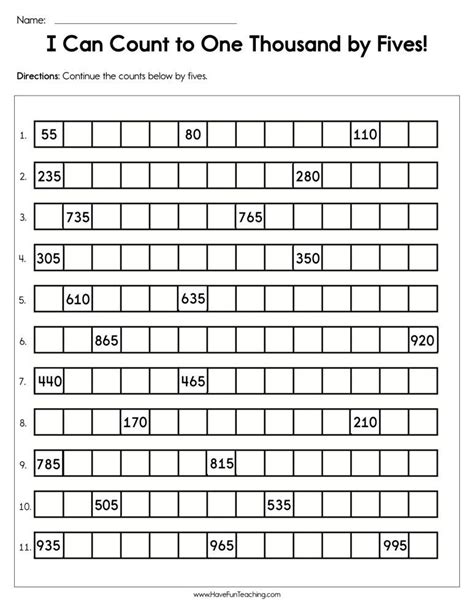 I Can Count To One Thousand By Fives Worksheet Have Fun Teaching