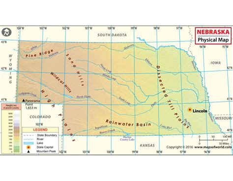 Physical Map Of Nebraska Ezilon Maps 43c