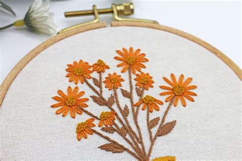 Floral Daisy Bouquet Embroidery Pdf Pattern Beginner Etsy In 2021 Floral Embroidery Patterns