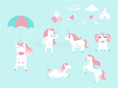 Set Of Cute Unicorns And Elements For Your Designfairytaleicons