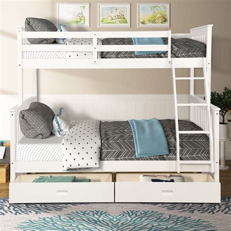 Buy Twin Over Full Upgrade Pine Wood Bunk Bed With 2 Storage Drawers