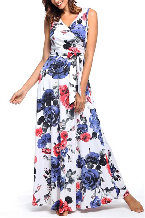 Comila Womens Summer V Neck Floral Maxi Dress Casual Long Dresses With Pockets