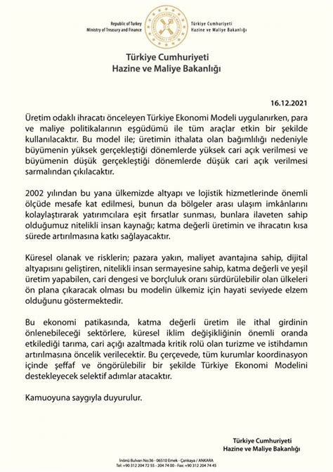 Hazine ve Maliye Bakanlığı ndan Türkiye Ekonomi Modeli açıklaması