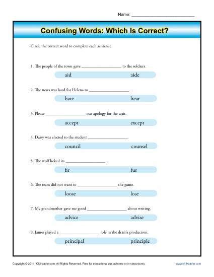 Commonly Confused Words Worksheet Free