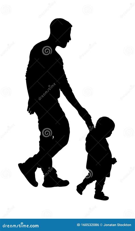 Padre E Hijo Jóvenes Dan La Mano Caminando En La Ilustración De La
