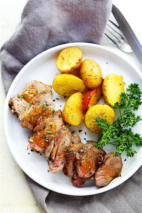 Peaches diced, lime juice, minced garlic, cilantro and chopped onions. Grilled Peach-Glazed Pork Tenderloin Foil Packet with Potatoes - Glazed with peach preserves and ...