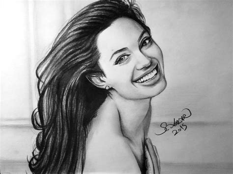 Angelina Jolie Drawing Pencil Sketch Colorful Realistic Art Images