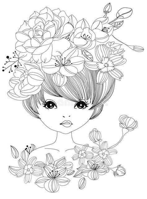 Photo About Illustration Of Sketch Girl And Flower Fairy Coloring