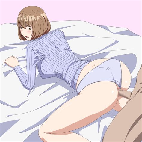 Aoki Yuriko Bakuman 1girl All Fours Ass Back Bed Bed Sheet