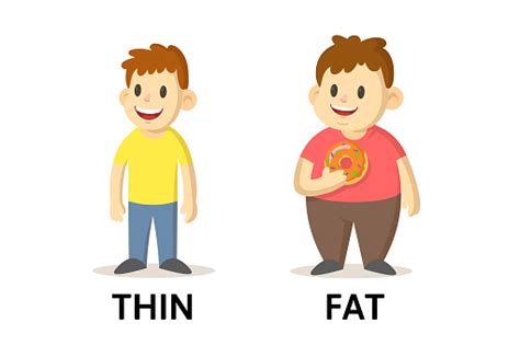 Words Thin And Fat Flashcard With Cartoon Characters Opposite