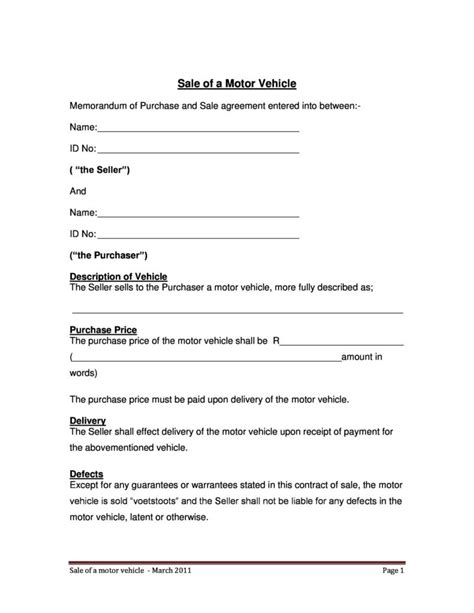 42 Printable Vehicle Purchase Agreement Templates Word Pdf