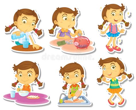 Girl Routine Stock Vector Illustration Of Actions