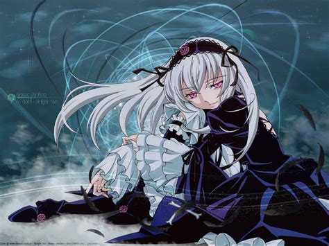 Clouds Feathers Gothic Long Hair Pink Eyes Ribbons Rozen Maiden