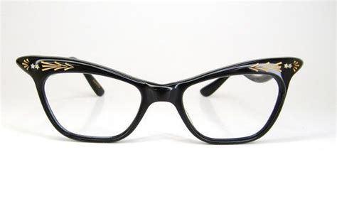 Vintage Black Winged Cat Eye Eyeglasses Eyewear Frame Nos Etsy