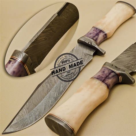 Damascus Bowie Knife Custom Handmade Damascus Steel Hunting Knife With