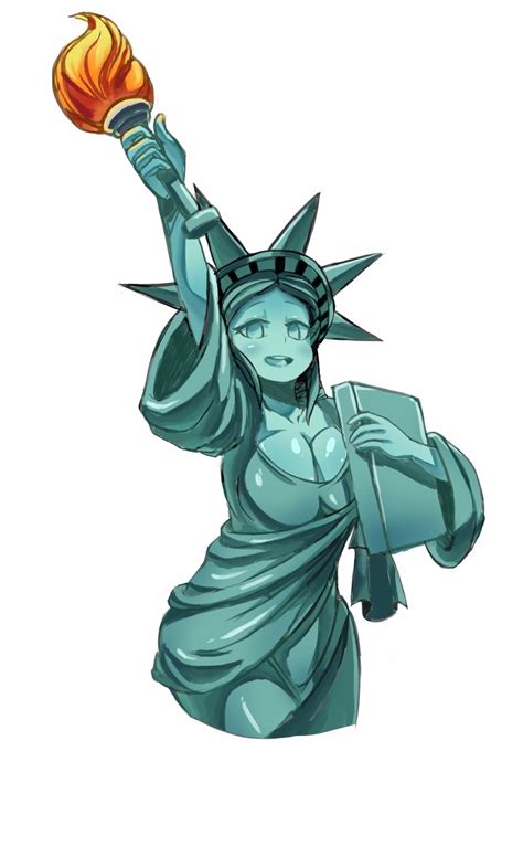 Rule 34 Anthro Book Cleavage Green Eyes Green Hair Green Skin Lady Liberty Looking At Viewer