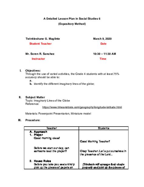 A Detailed Lesson Plan In Social Studies 6 Pdfcoffeecom