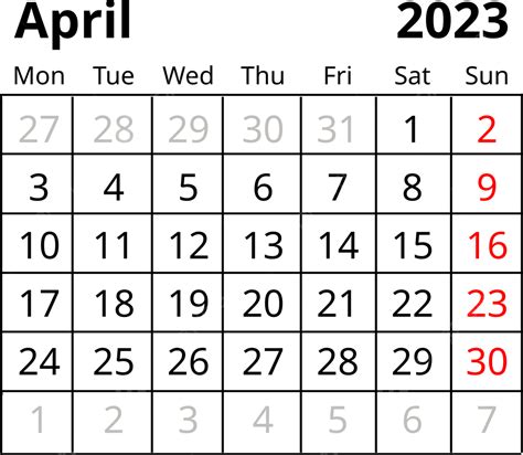 Simple Table Style Black April 2023 Calendar April 2023 Calendar 2023