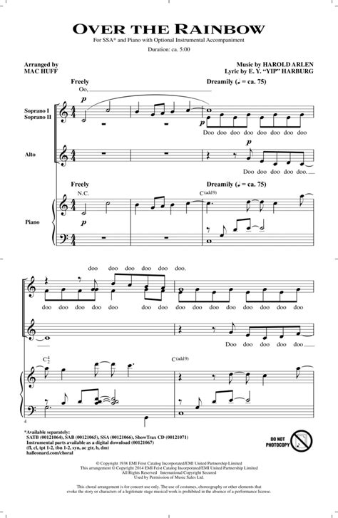 Over The Rainbow By Ey Yip Harburg Ssa Digital Sheet Music