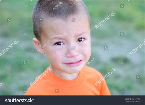 Little Boy Crying Tears Portrait Outdoor Stock Photo 481743574