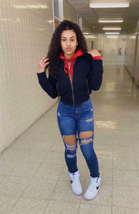 Swag Outfit Ideas For Black Girls Ripped Jeans With Jacket On Stylevore