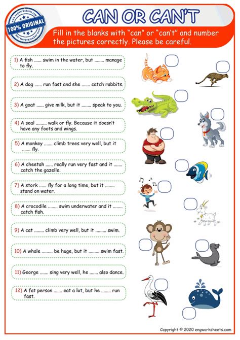 Can Or Cant Esl Printable Activity Worksheet For Kids And Students At