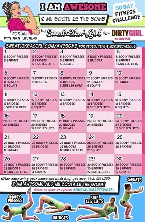 30 Day Booty Challenge Diet Exercise Motivation Pinterest