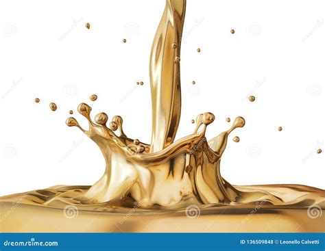 Liquid Gold Pouring With Crown Splash And Ripples Stock Illustration
