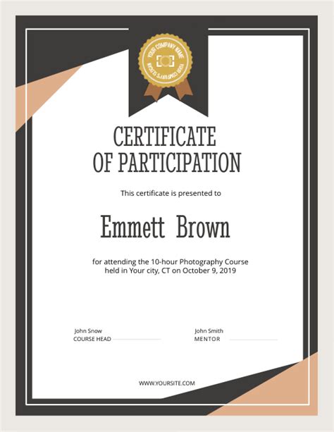 Modèle Certificat De Participation Portrait Postermywall