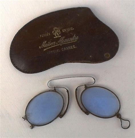 Antique Pince Nez French Glasses Spectacles Silver And Iron Blue