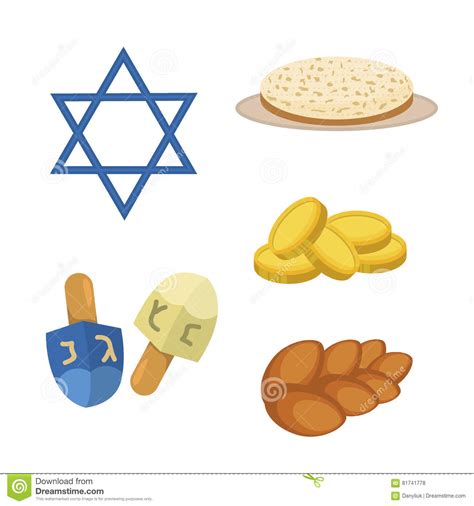 Judaism Church Traditional Symbols Icons Set Isolated Illustration
