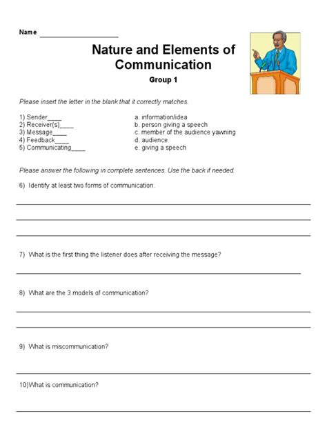 Basic Communication Worksheet Nonverbal Communication Communication