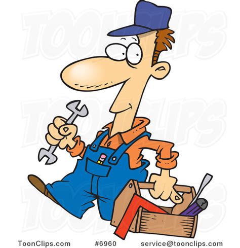 Cartoon Repair Guy Carrying A Tool Box 6960 By Ron Leishman
